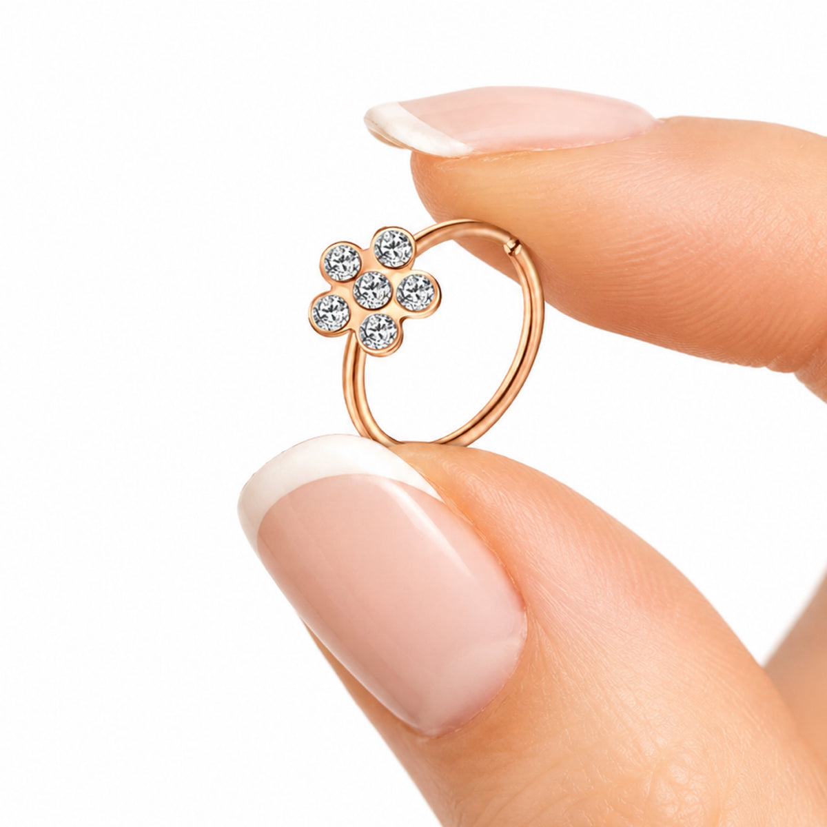 Rose Gold CZ Flower Fixed Hoop Nose Ring