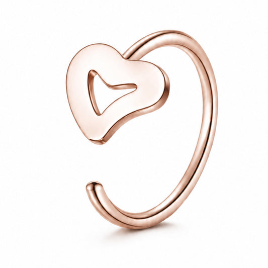 Rose Gold Open Heart Fixed Half Hoop Nose Ring