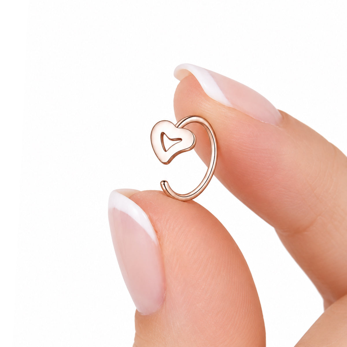 Rose Gold Open Heart Fixed Half Hoop Nose Ring