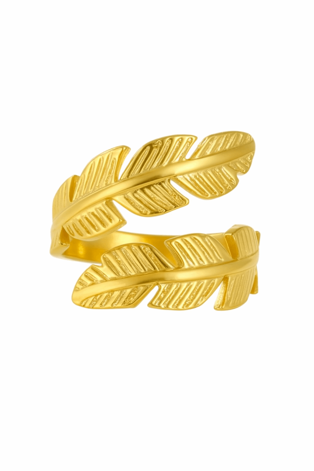 Gold Feather Wrap Ring – Adjustable 18K Plated Stainless Steel