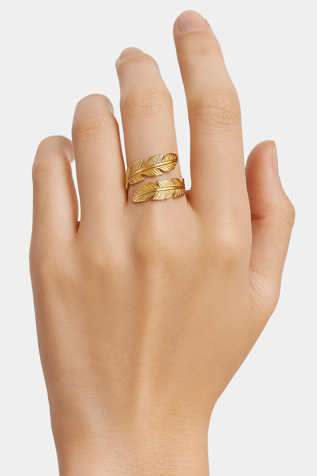 Gold Feather Wrap Ring – Adjustable 18K Plated Stainless Steel