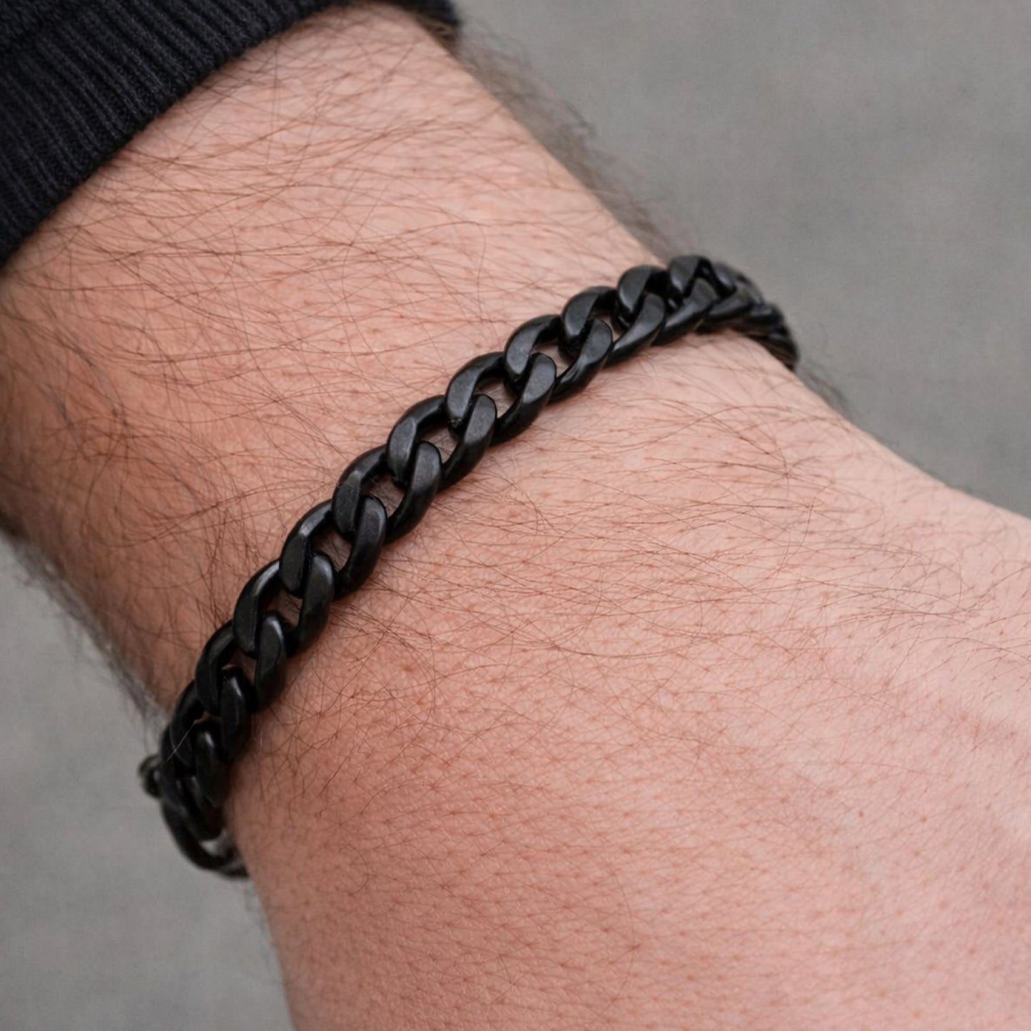 Black Titanium Steel Cuban Link Chain Bracelet – 8.66” Curb Chain