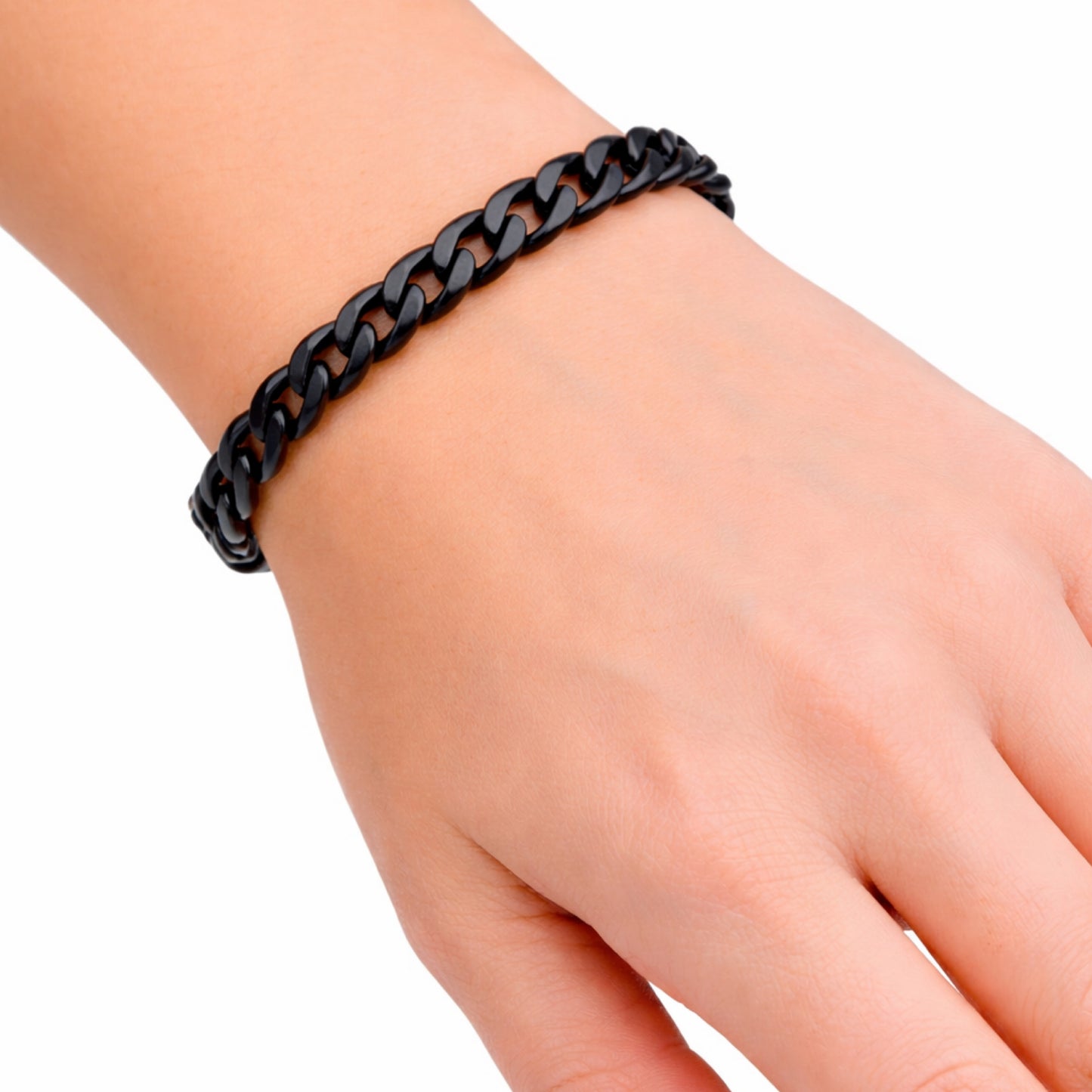 Black Titanium Steel Cuban Link Chain Bracelet – 8.66” Curb Chain