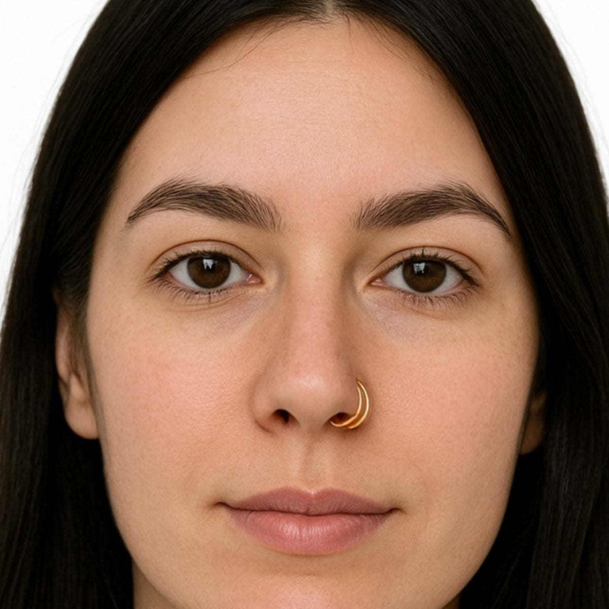 Gold Fixed Faux Double Hoop Nose Ring