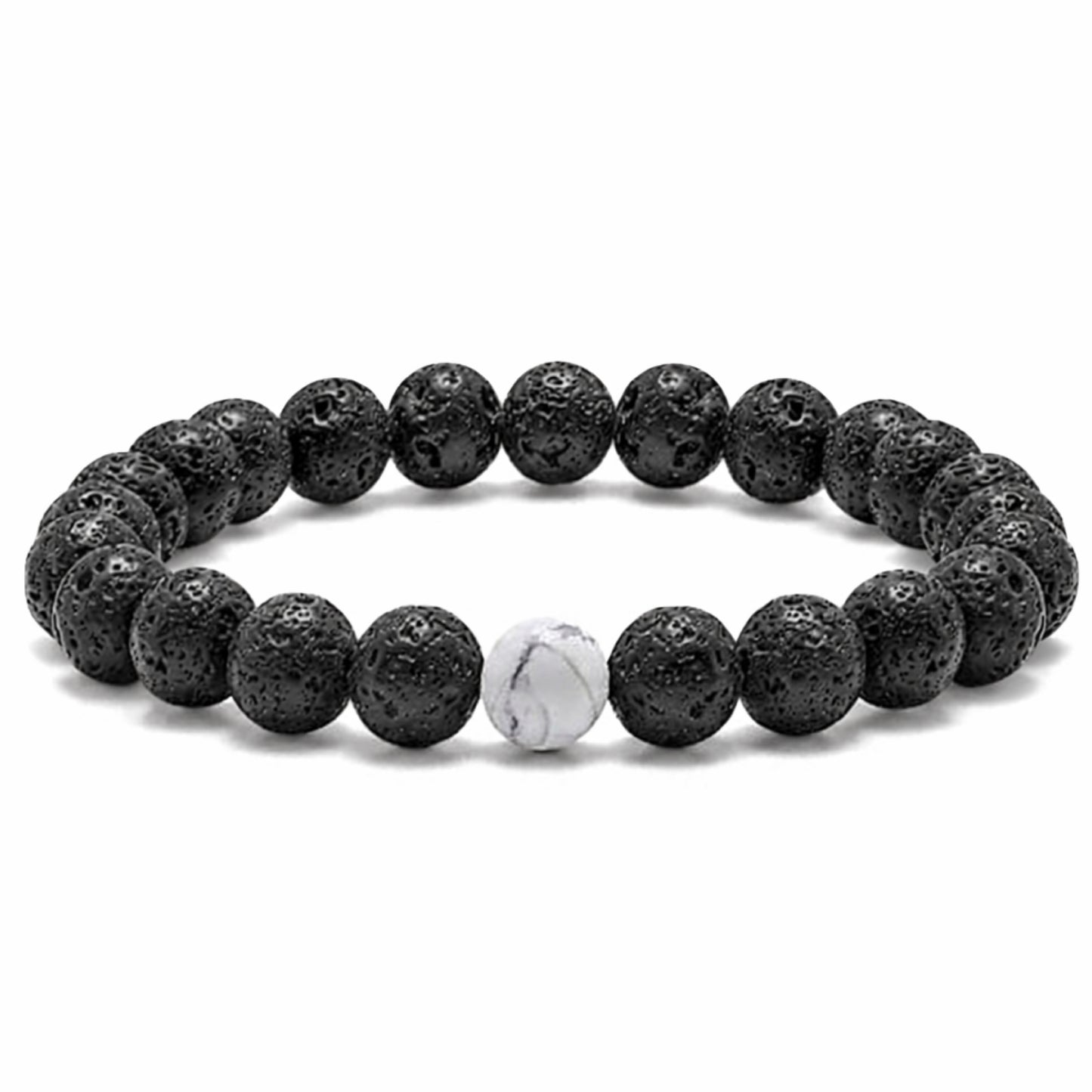 Black Lava Stone & White Howlite Beaded Stretch Bracelet