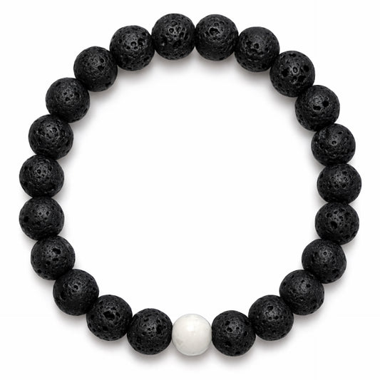 Black Lava Stone & White Howlite Beaded Stretch Bracelet