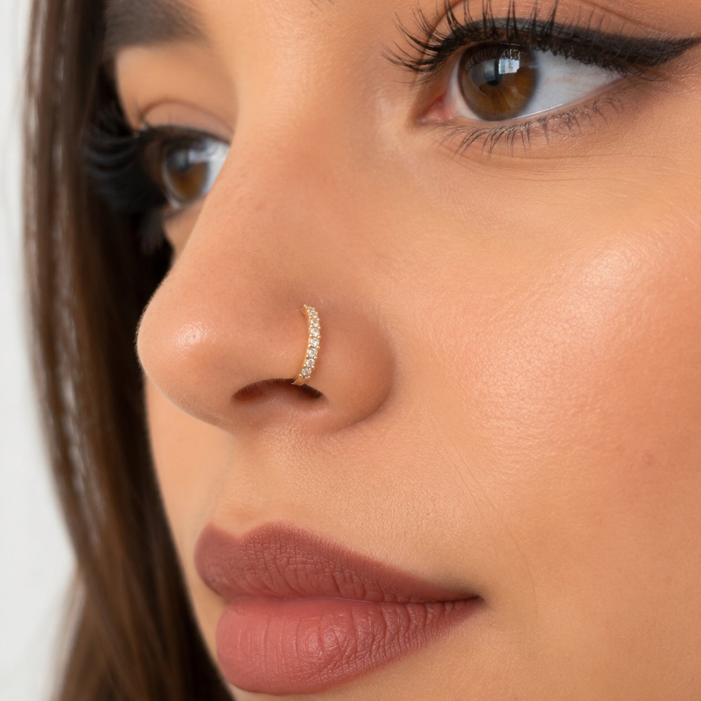 Gold CZ Fixed Hoop Nose Ring