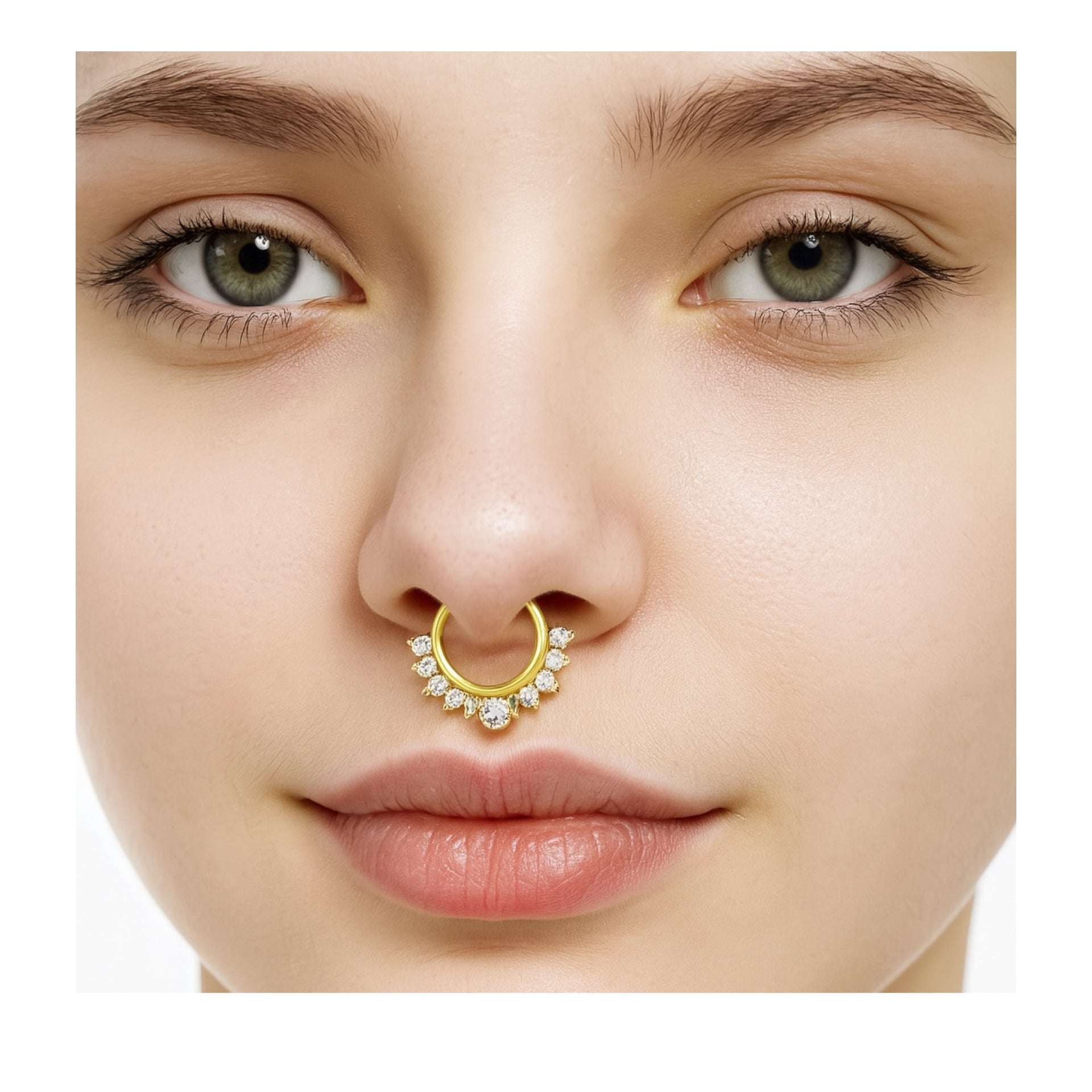 Gold CZ Clip-On Septum Ring – Non-Piercing Faux Nose Jewelry
