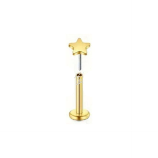 Tiny 18k Gold Star Threadless Stud – 16G Surgical Steel Hypoallergenic Piercing Jewelry