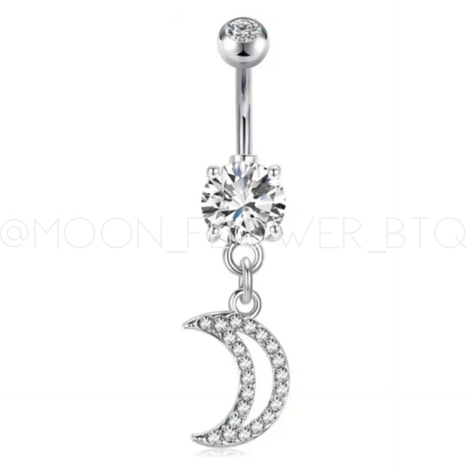 Silver Infinity Heart Dangle Belly Button Ring 14G – Cubic Zirconia Navel Piercing Jewelry