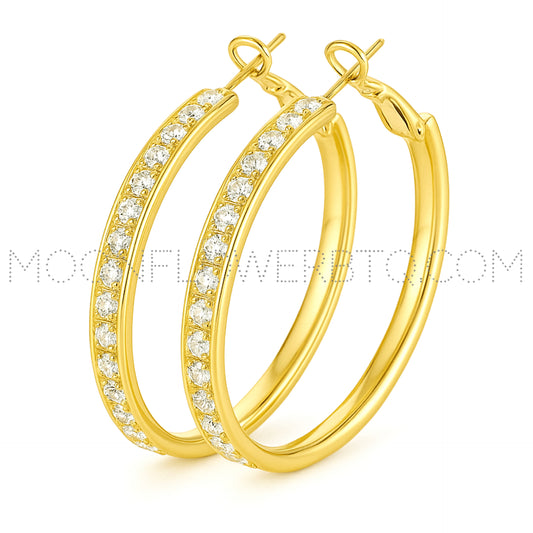 18k Gold CZ Hoop Earrings – Classic Sparkle Crystal Hoops