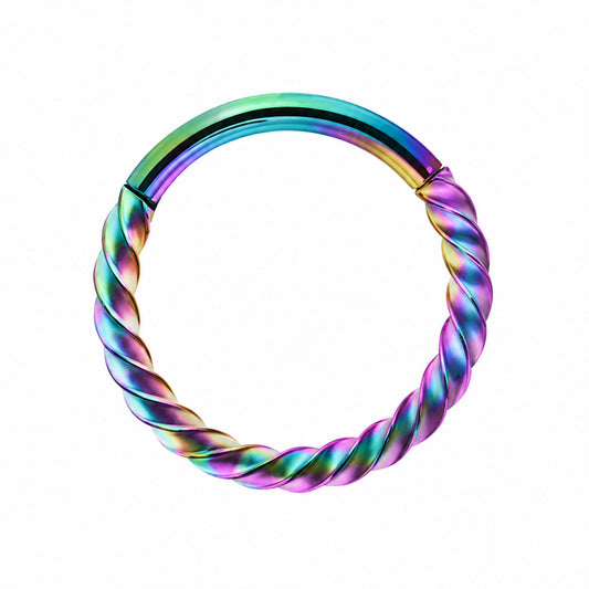 Rainbow Twisted Clicker Hoop Ring