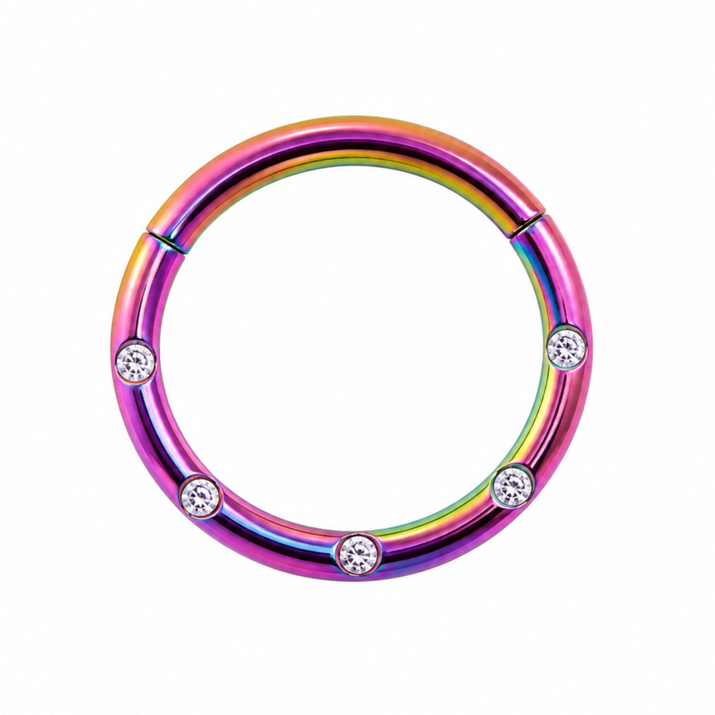 Rainbow CZ Clicker Hoop Ring