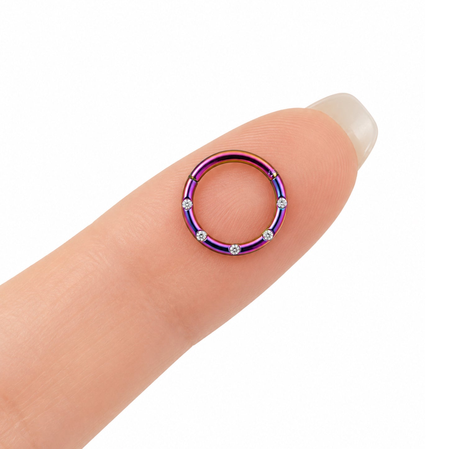 Rainbow CZ Clicker Hoop Ring