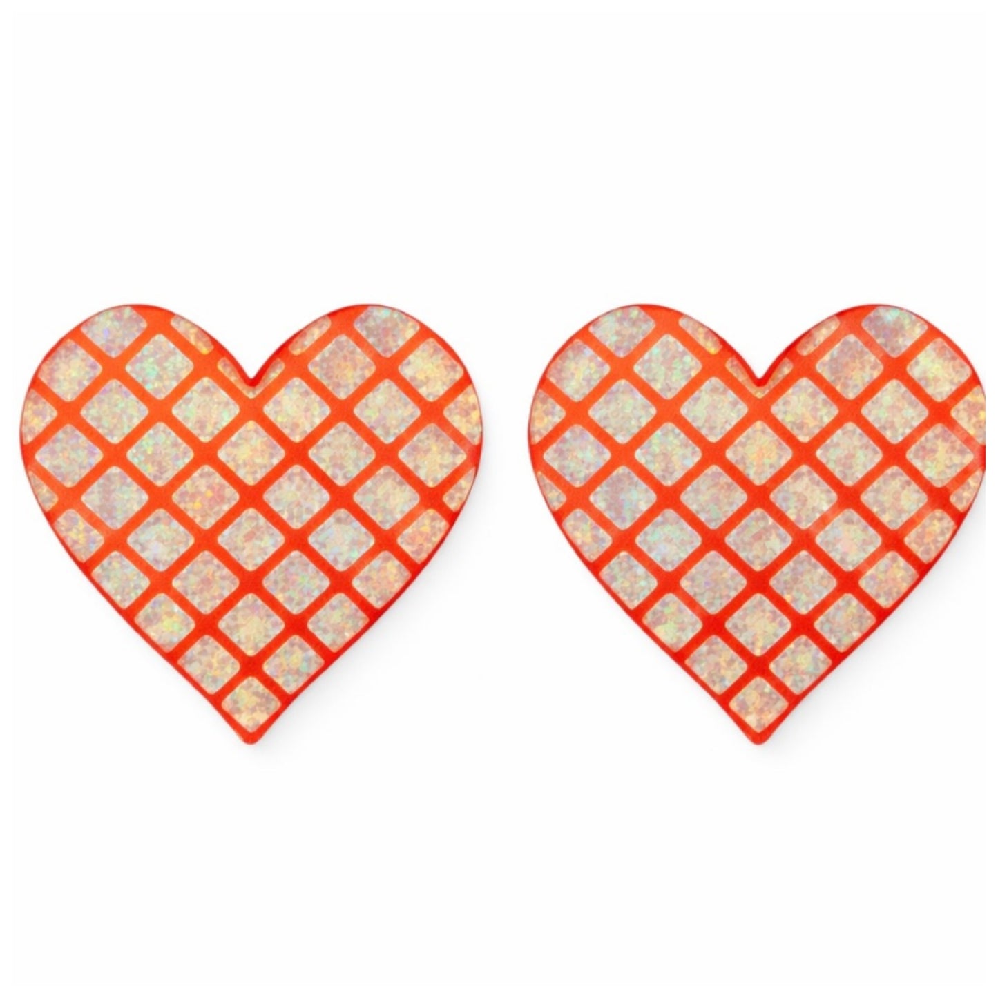 Holographic Grid Heart Nipple Pasties | Iridescent Festival Rave Clubwear