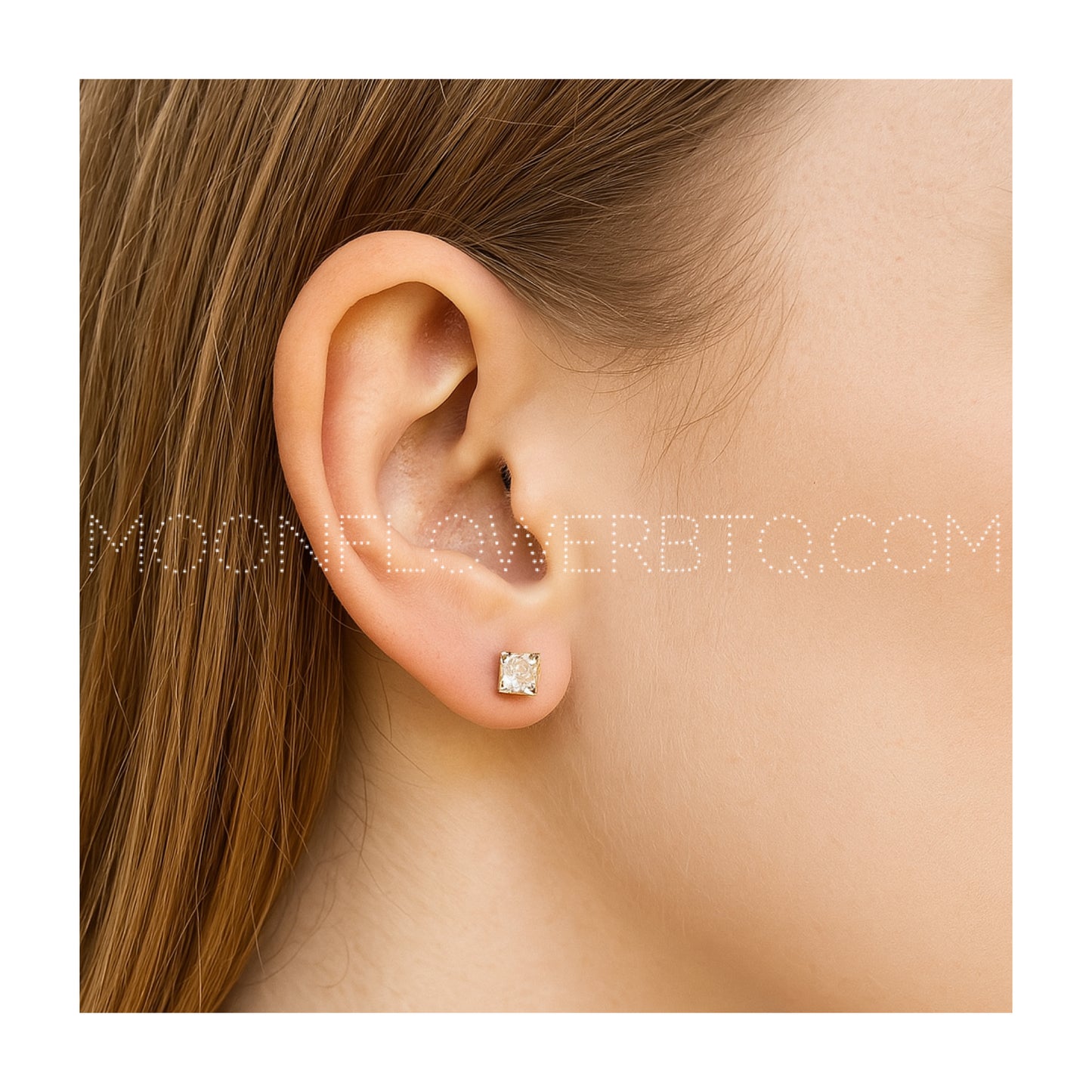 Tiny 4mm Square Clear CZ Flat Back Earring – 18K Gold Plated Surgical Steel