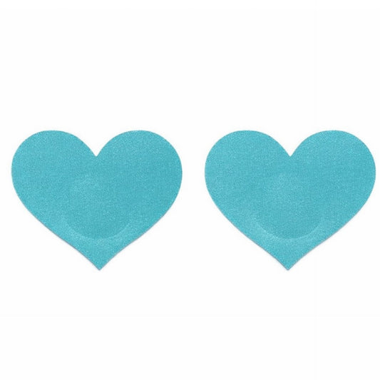Teal Satin Heart Nipple Pasties | Smooth Adhesive Aqua Festival Rave Clubwear