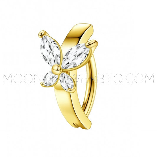 Butterfly Navel Ring 18K Gold GP Surgical Steel 14G CZ Belly Button Jewelry