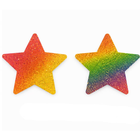 Rainbow Gradient Glitter Star Nipple Pasties | Sparkly Festival Rave Wear