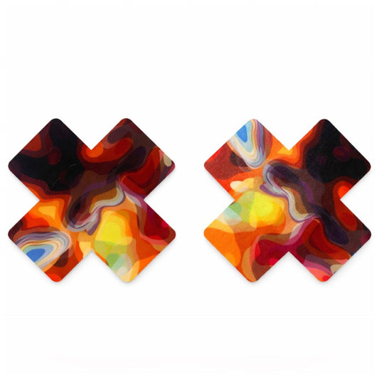 Colorful Swirl X-Shaped Nipple Pasties | Abstract Festival Rave Wear