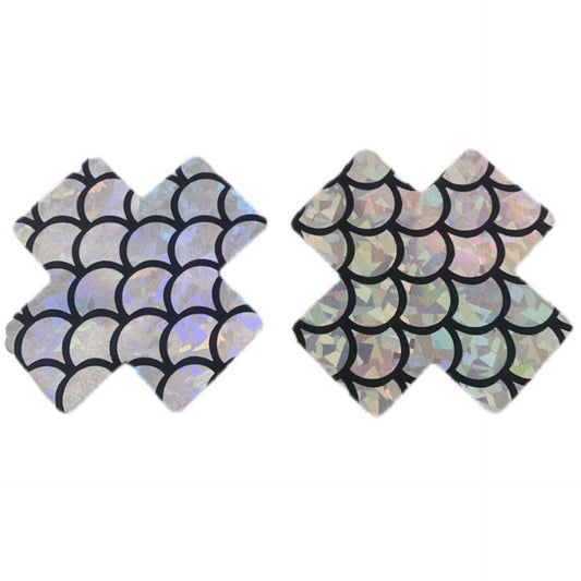Holographic Mermaid Scale X-Shaped Nipple Pasties | Iridescent Festival Rave Wear