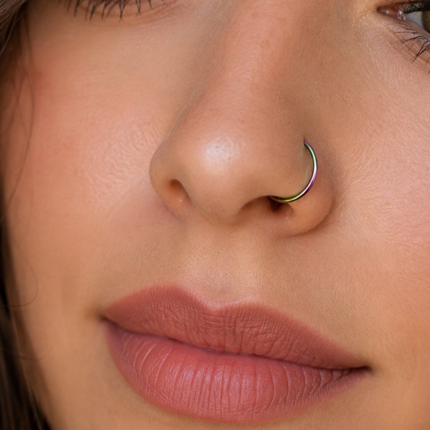 Rainbow Iridescent Fixed Hoop Nose Ring