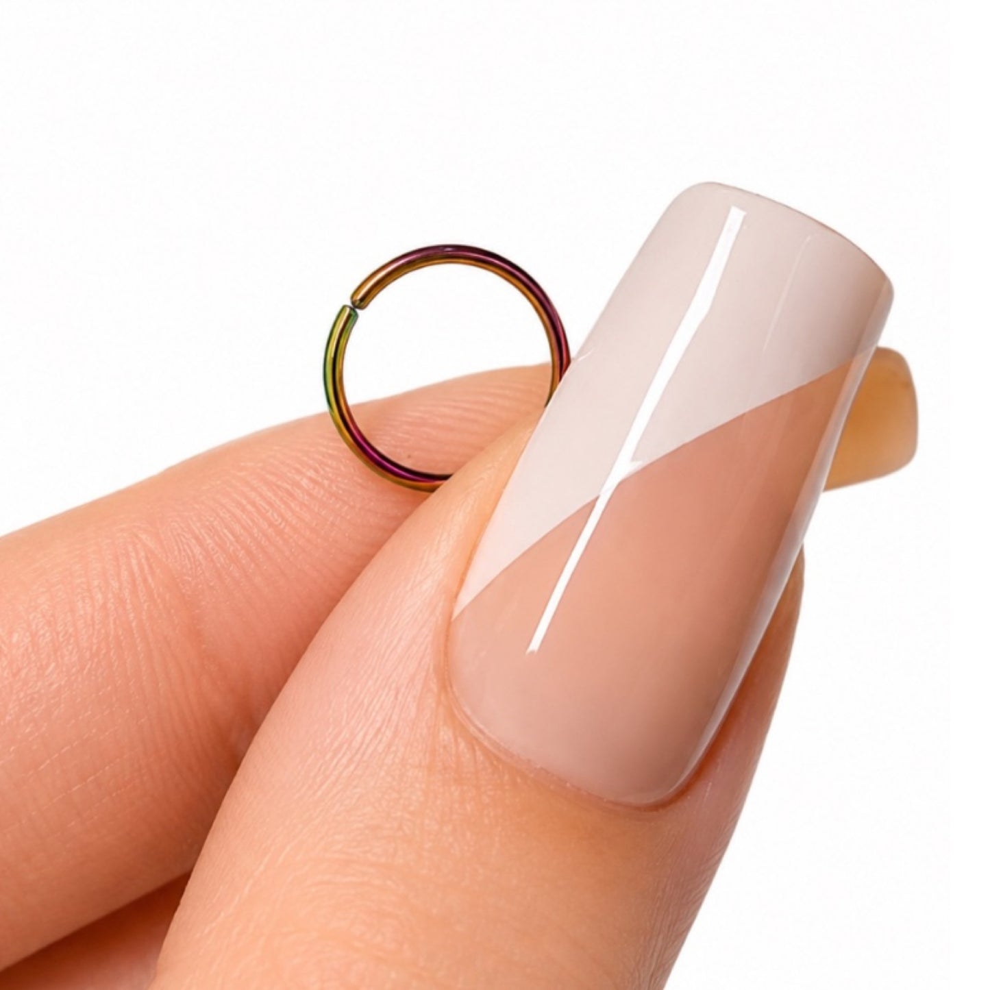 Rainbow Iridescent Fixed Hoop Nose Ring