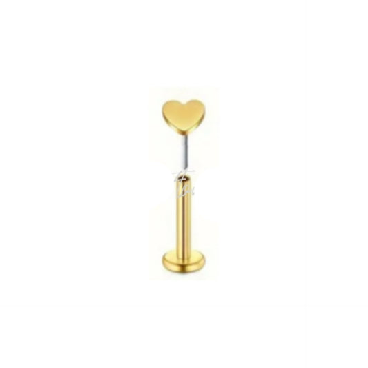 Tiny 18k Gold Heart Flat Back Stud | 16G Threadless Surgical Steel