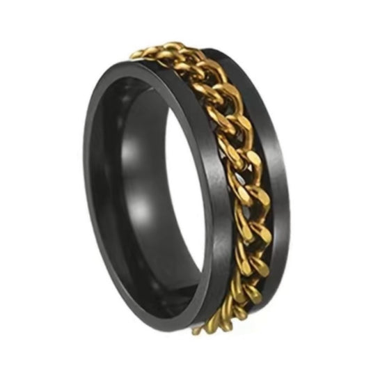 Gold Chain Black Stainless Steel Silver Anxiety Fidget Spinner Ring