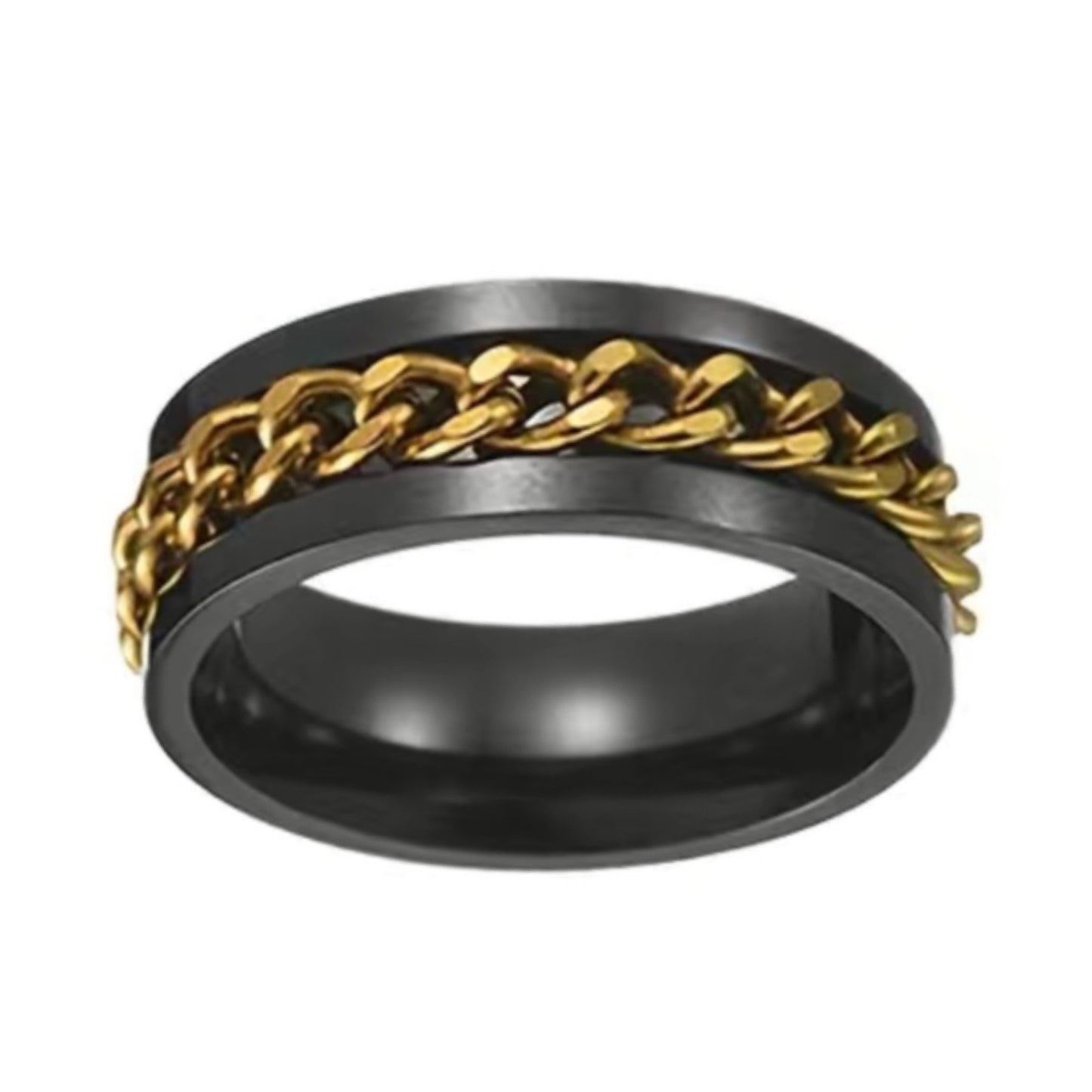 Gold Chain Black Stainless Steel Silver Anxiety Fidget Spinner Ring