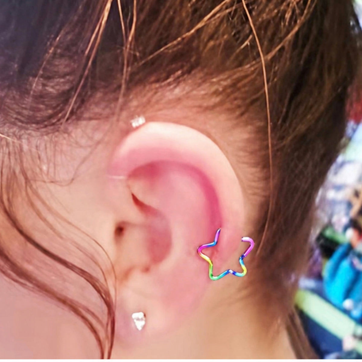 Rainbow Star Fixed Hoop Earring