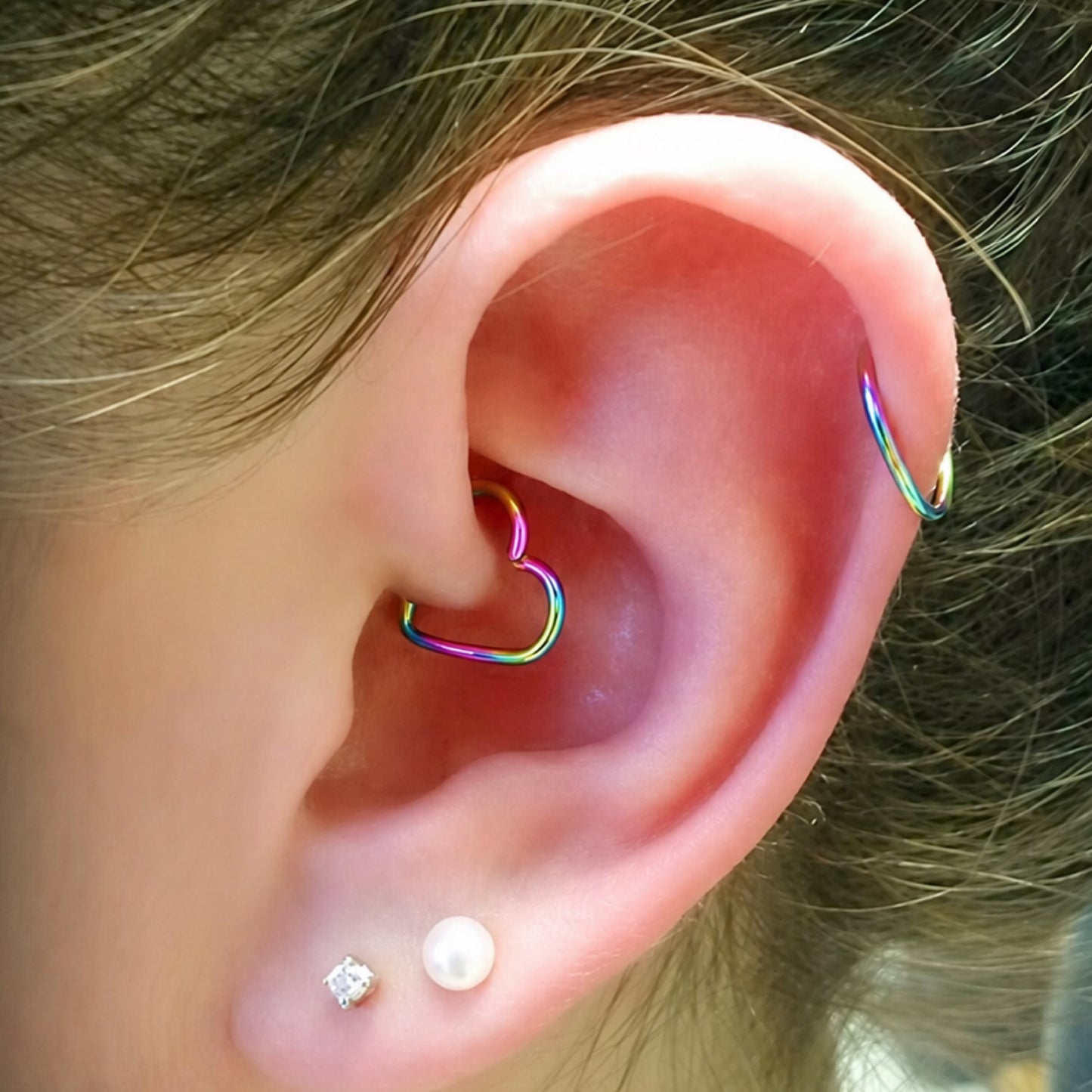 Rainbow Heart Fixed Hoop Earring