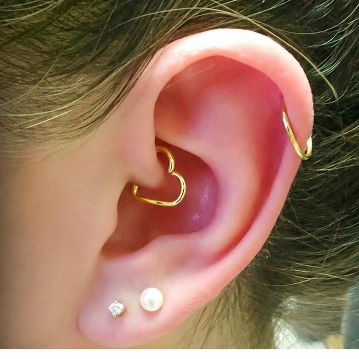 Gold Heart Fixed Hoop Earring