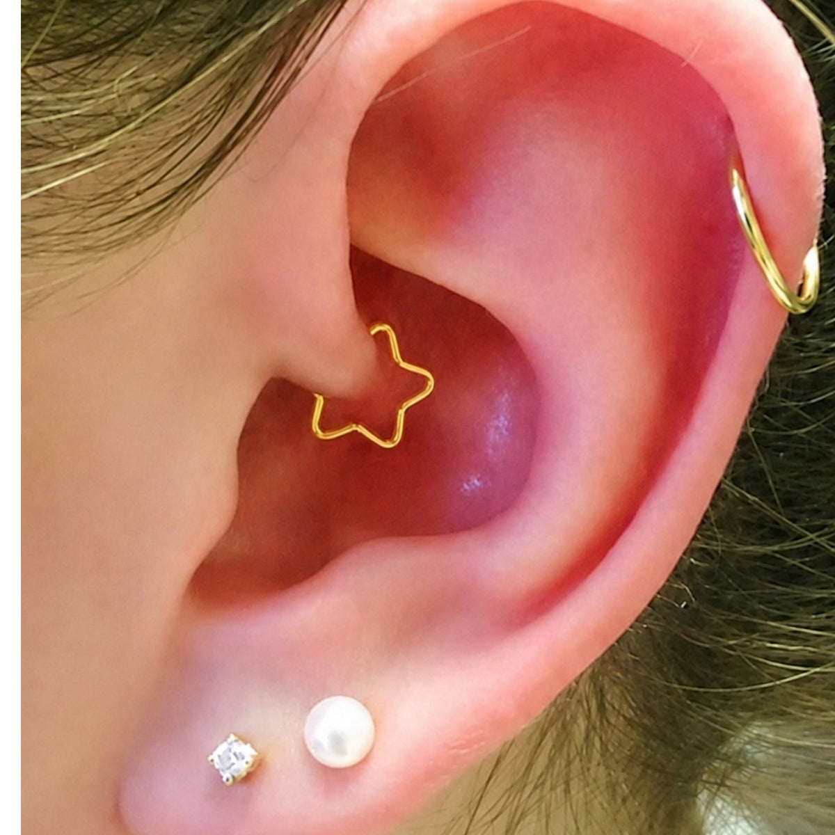 Gold Star Fixed Hoop Earring