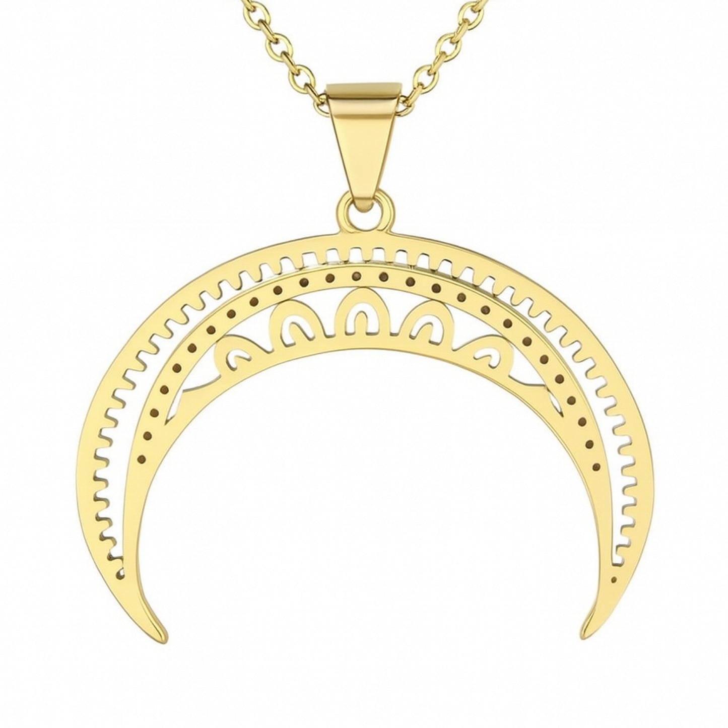 Gold Crescent Moon Cutout Necklace – 20” Chain