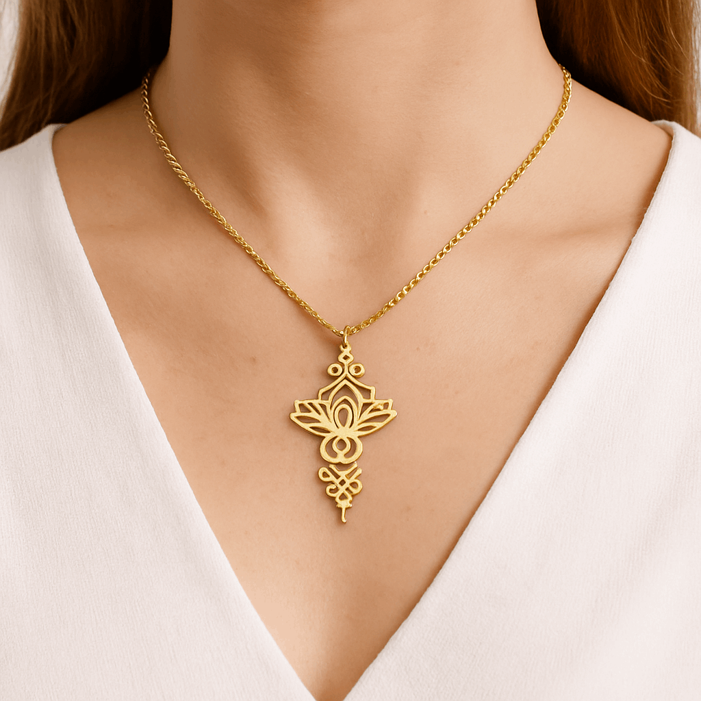 Gold Lotus Flower Pendant Necklace – 18K Gold Plated Stainless Steel Spiritual Jewelry