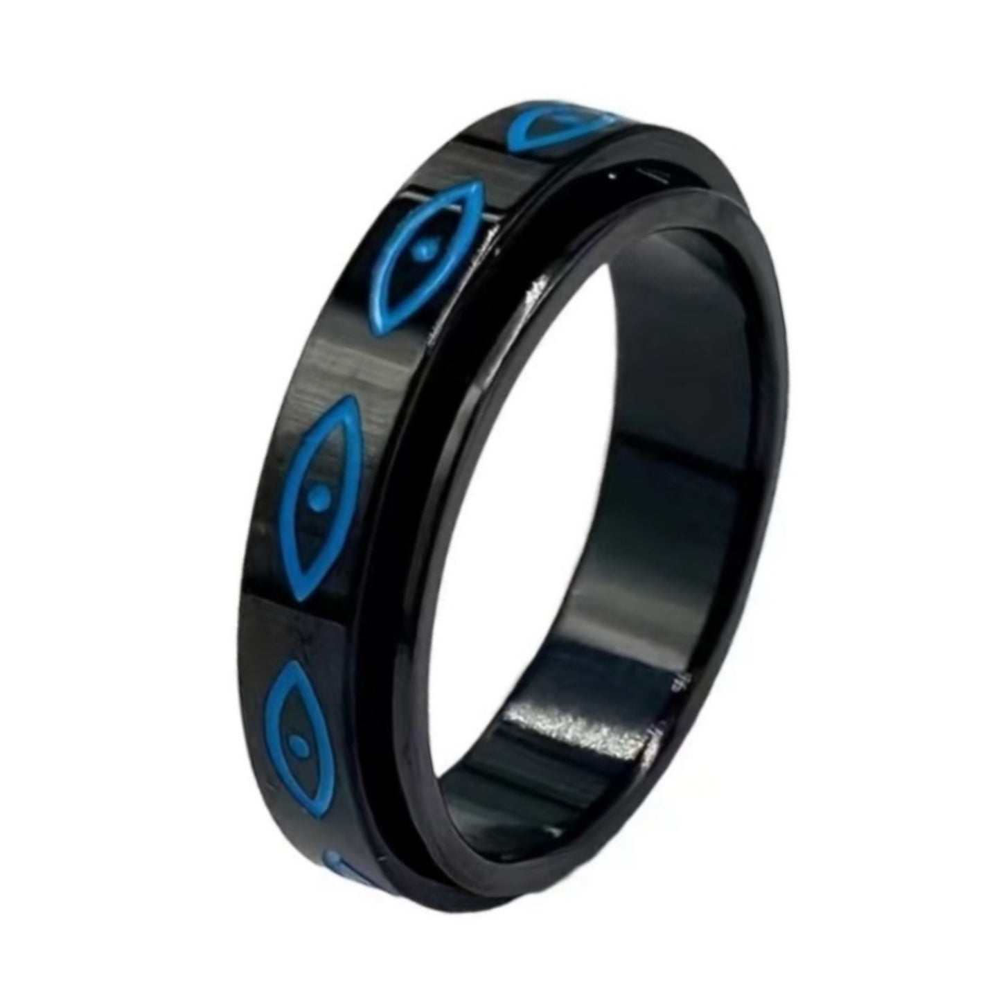 Black Blue Evil Eye Stainless Steel Silver Anxiety Fidget Spinner Ring