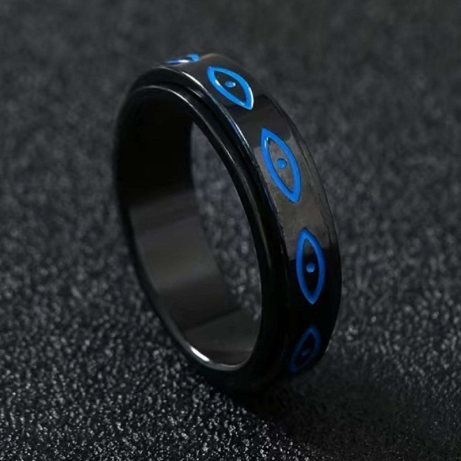 Black Blue Evil Eye Stainless Steel Silver Anxiety Fidget Spinner Ring