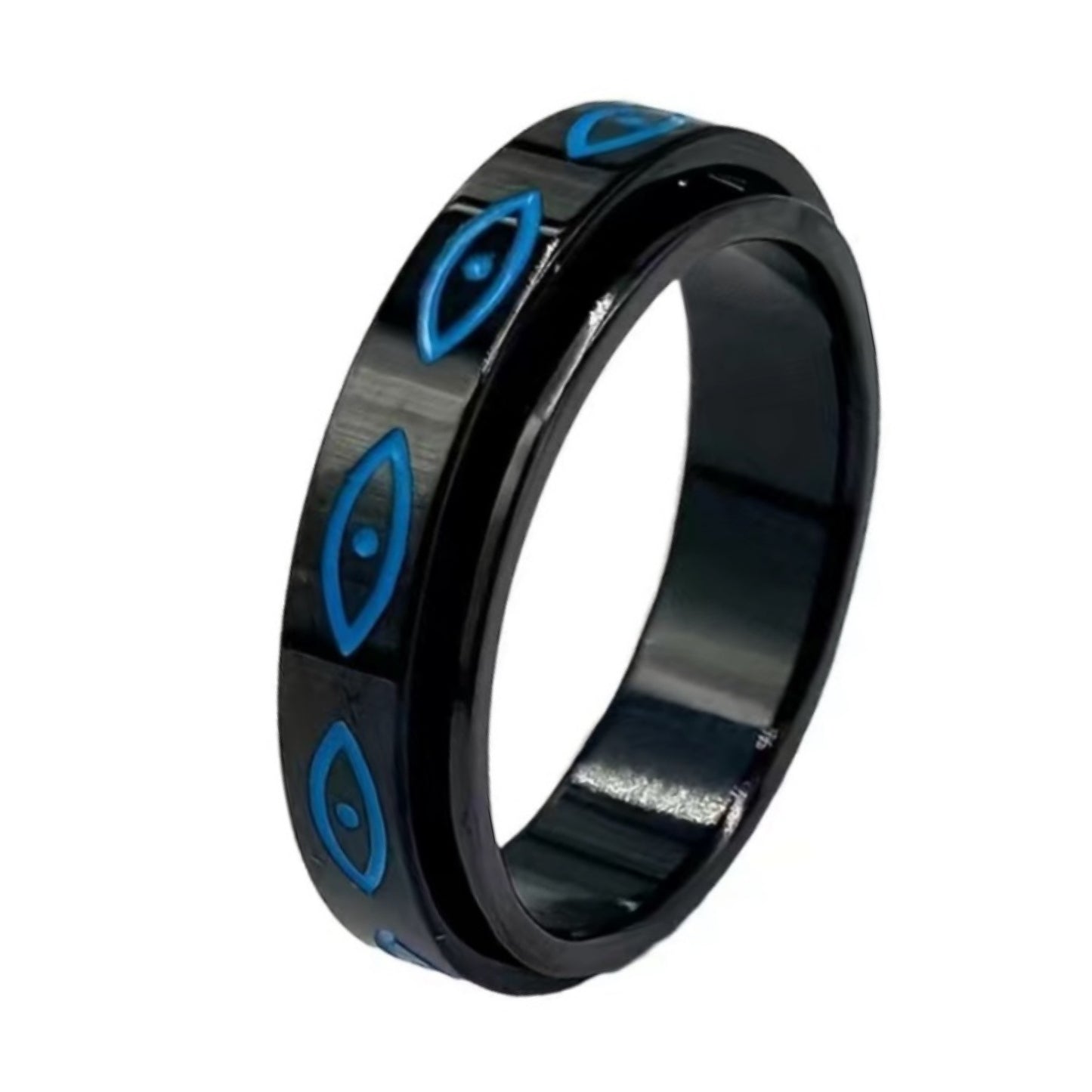 Black Blue Evil Eye Stainless Steel Silver Anxiety Fidget Spinner Ring