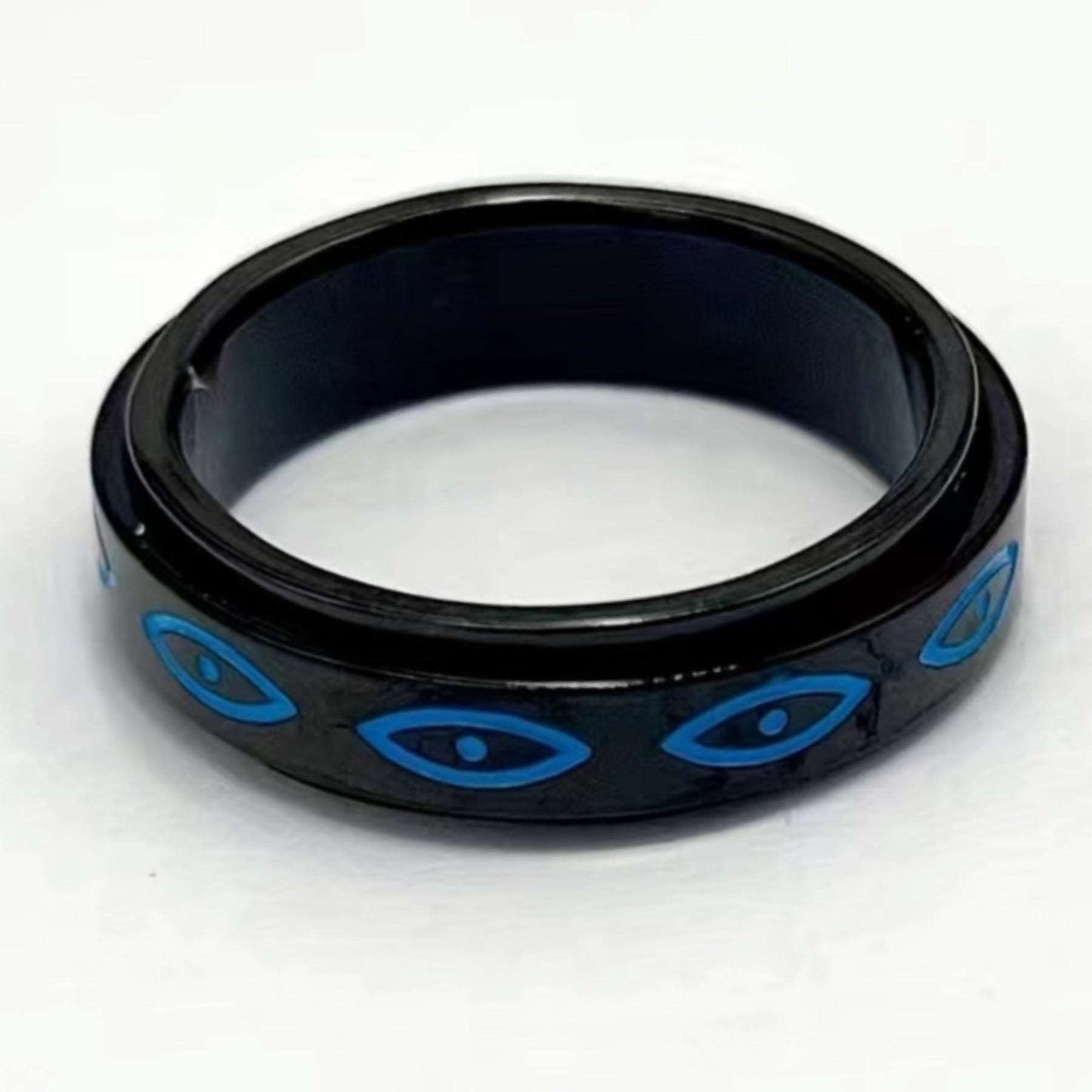 Black Blue Evil Eye Stainless Steel Silver Anxiety Fidget Spinner Ring