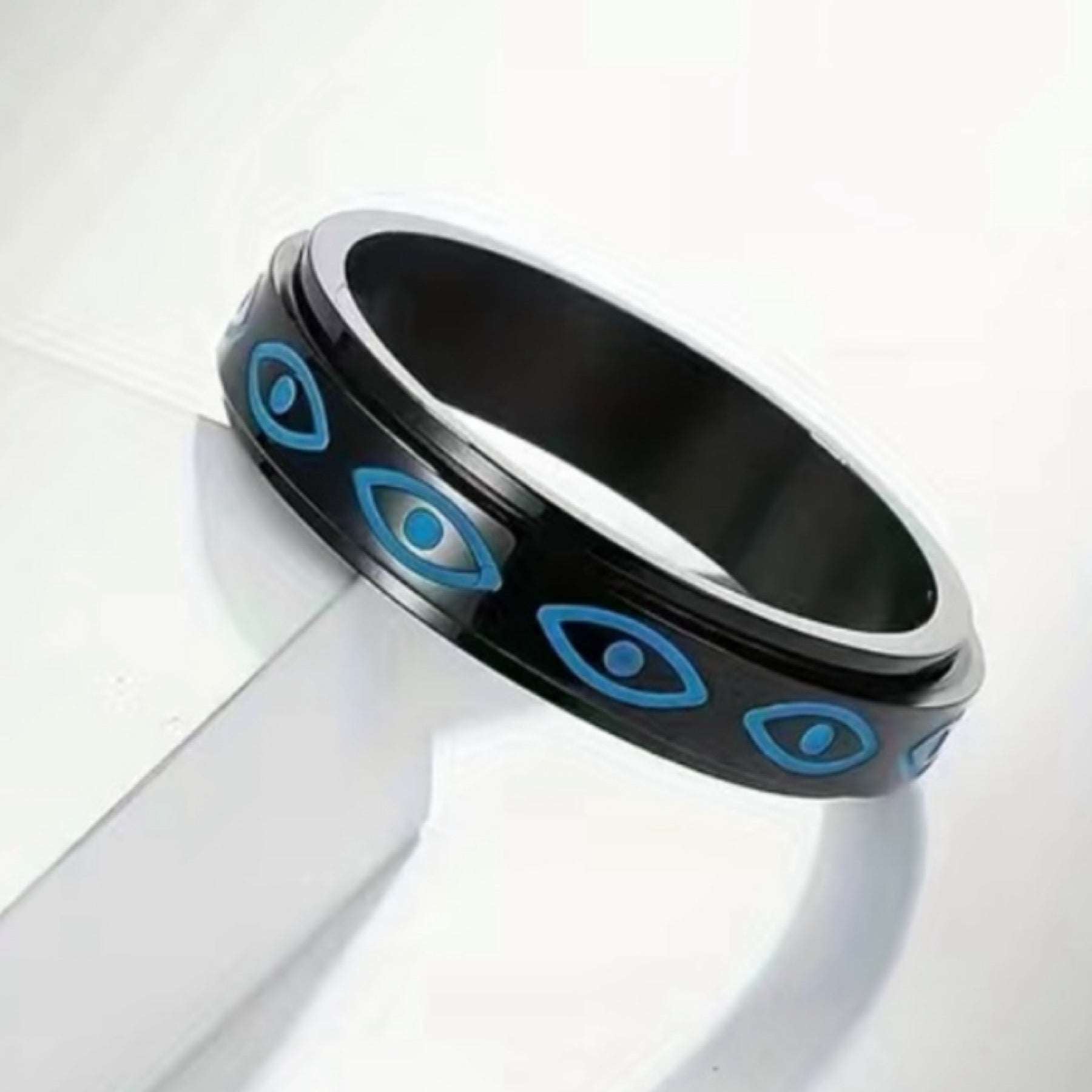 Black Blue Evil Eye Stainless Steel Silver Anxiety Fidget Spinner Ring