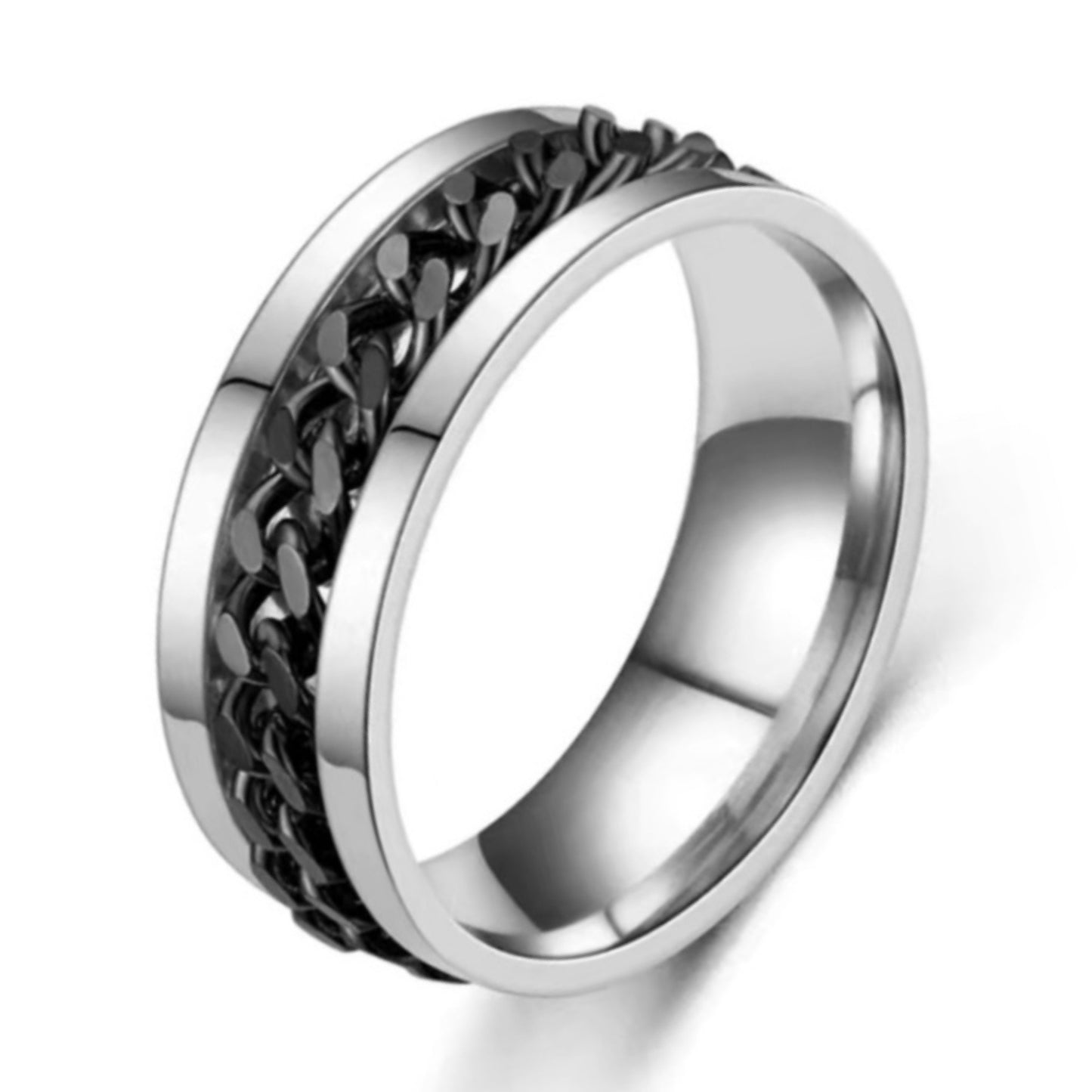 Black Chain Stainless Steel Anxiety Fidget Spinner Ring