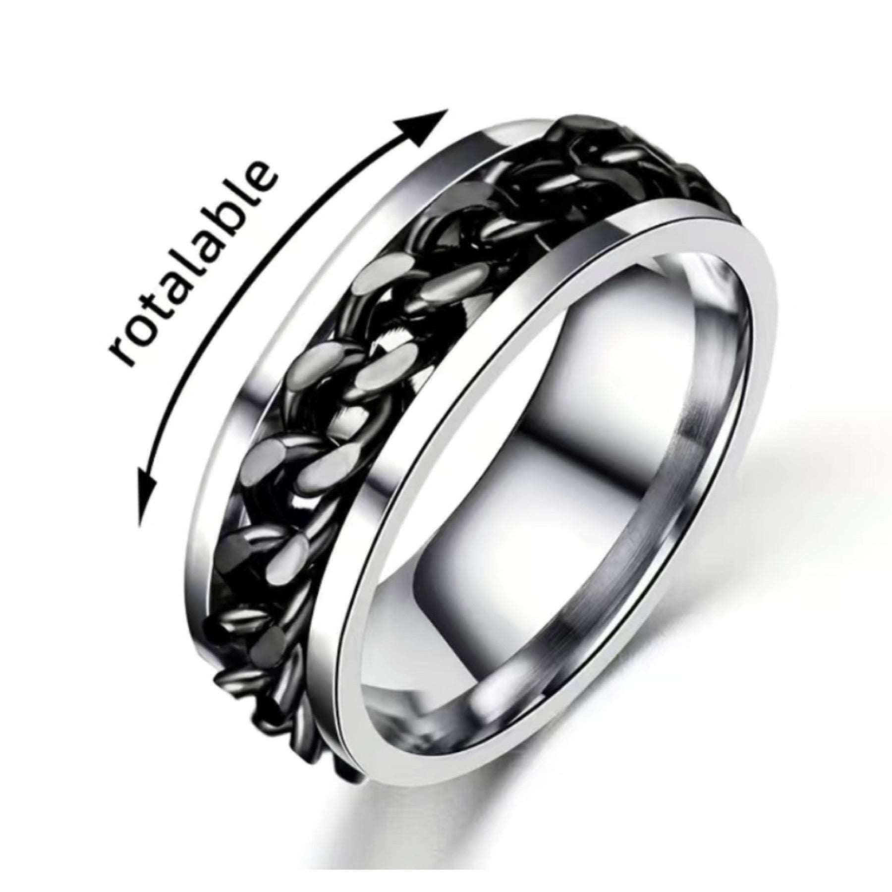 Black Chain Stainless Steel Anxiety Fidget Spinner Ring