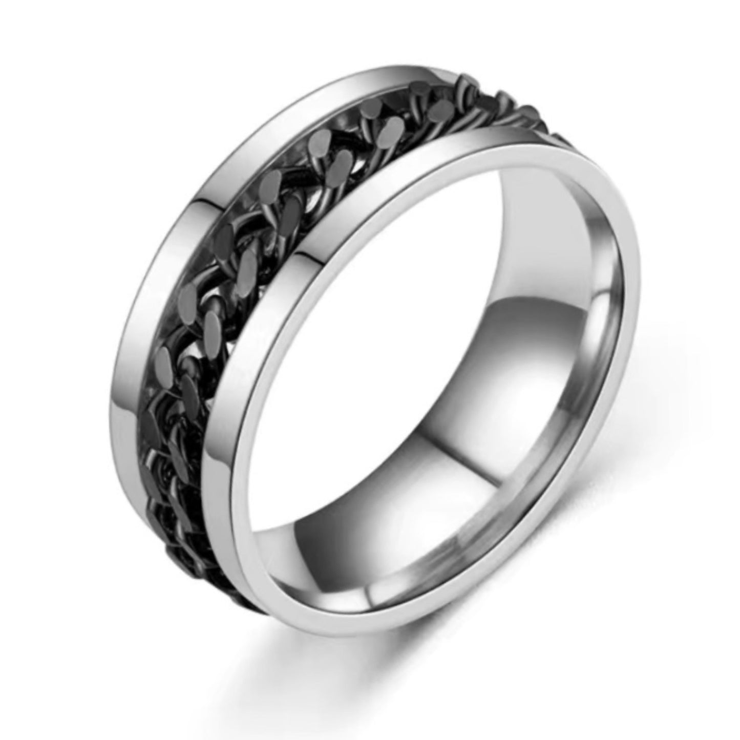 Black Chain Stainless Steel Anxiety Fidget Spinner Ring