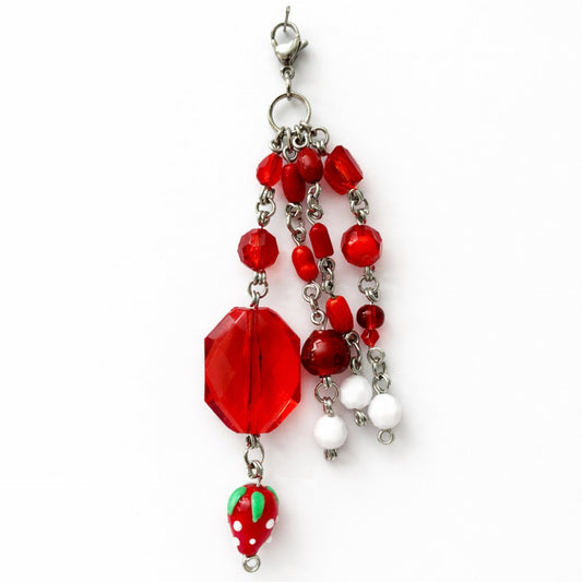 Red Beaded Strawberry Charm - Keychain Bag Charm Zipper Pull