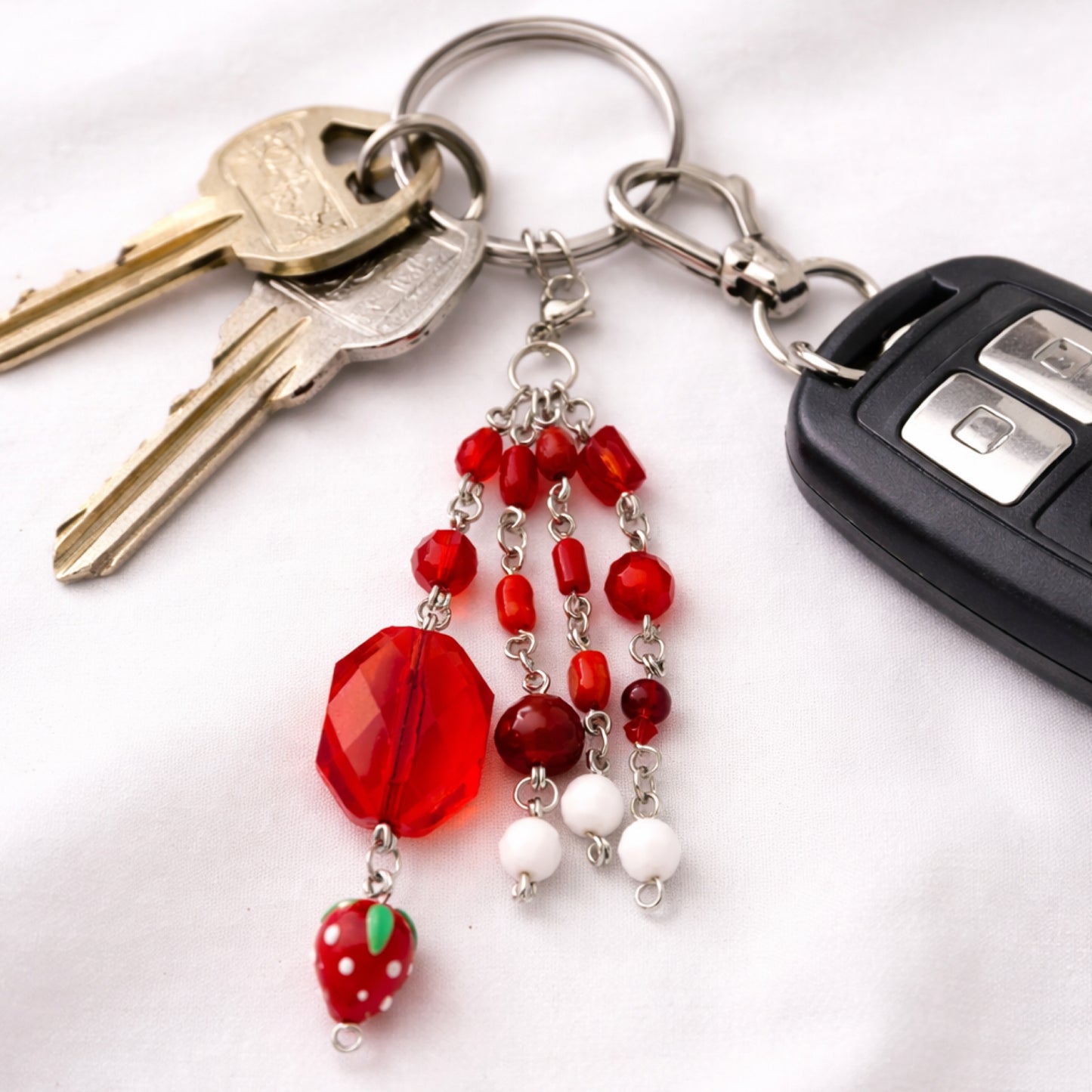 Red Beaded Strawberry Charm - Keychain Bag Charm Zipper Pull