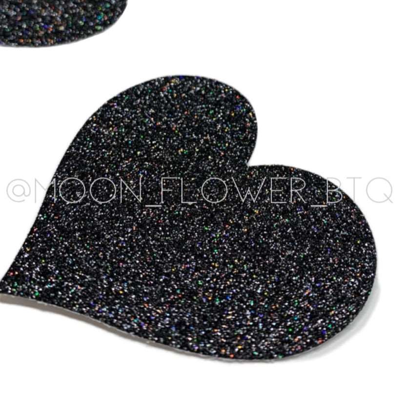 Black Sparkly Heart Pasties