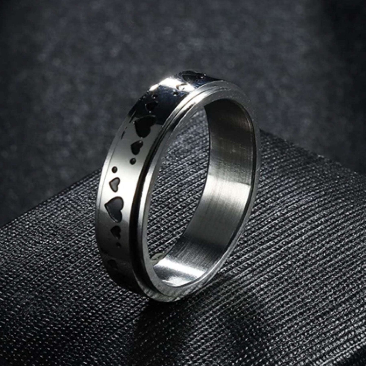 Heart Stainless Steel Silver Anxiety Fidget Spinner Ring