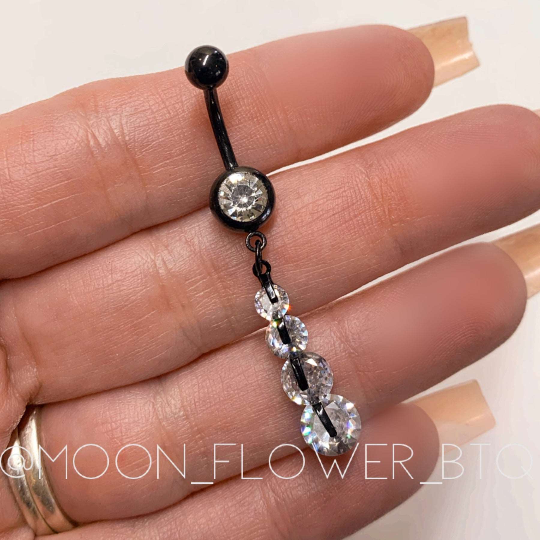 Black 5 CZ Belly Button Navel Ring