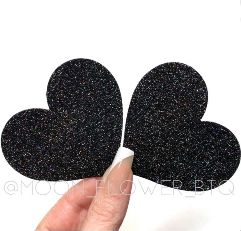 Black Sparkly Heart Pasties